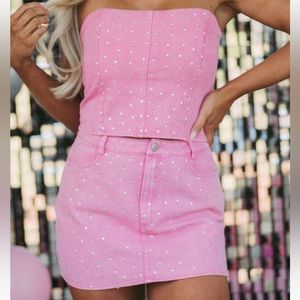 Rhinestone Denim Corset and Mini Skirt set